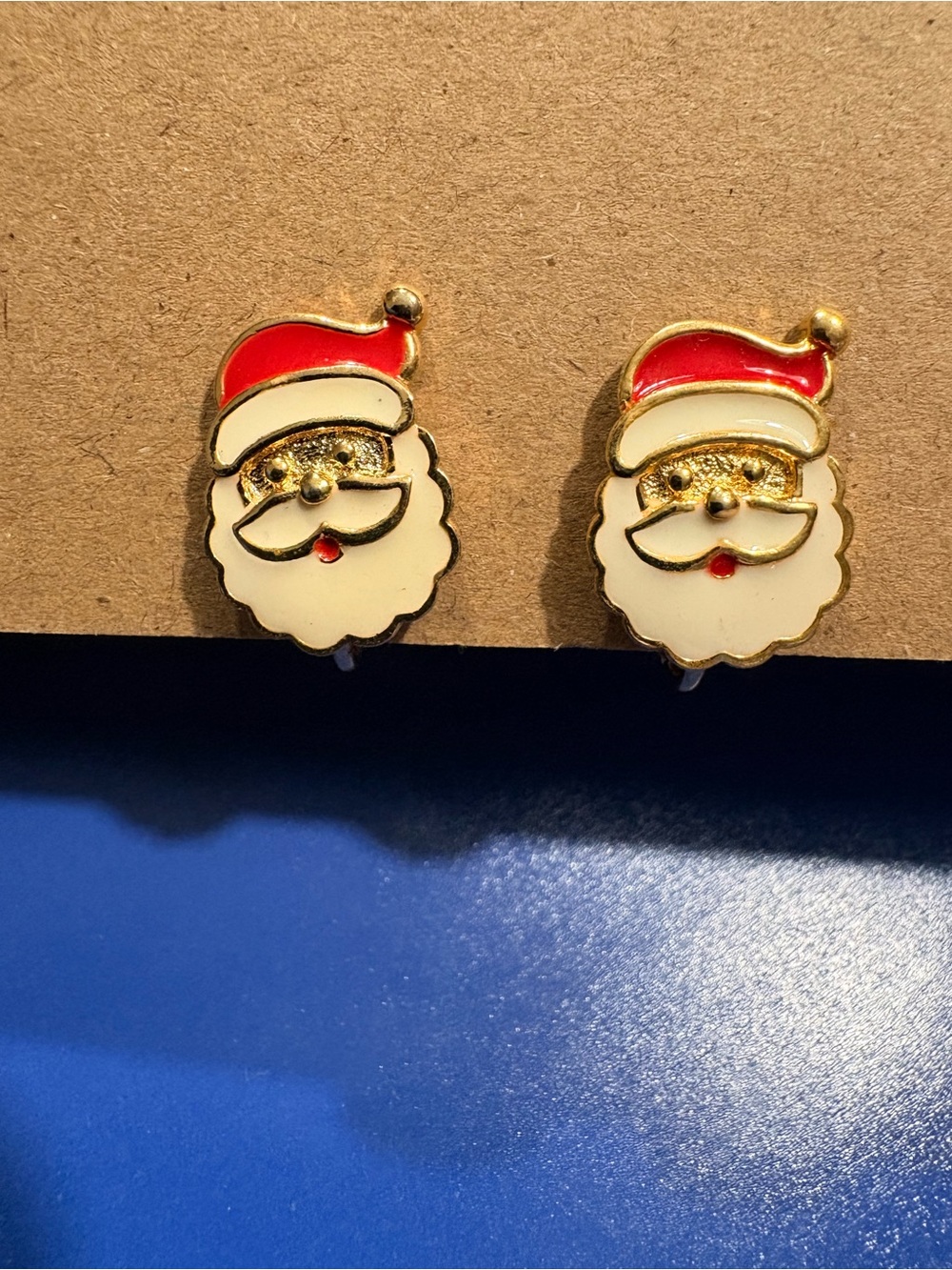 Festive Santa Claus Clip on Earrings in Red and White